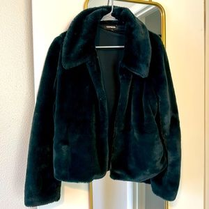 Dark green faux fur jacket with pockets